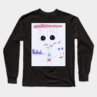 Kids and Purple Rain Stick Figure Long Sleeve T-Shirt